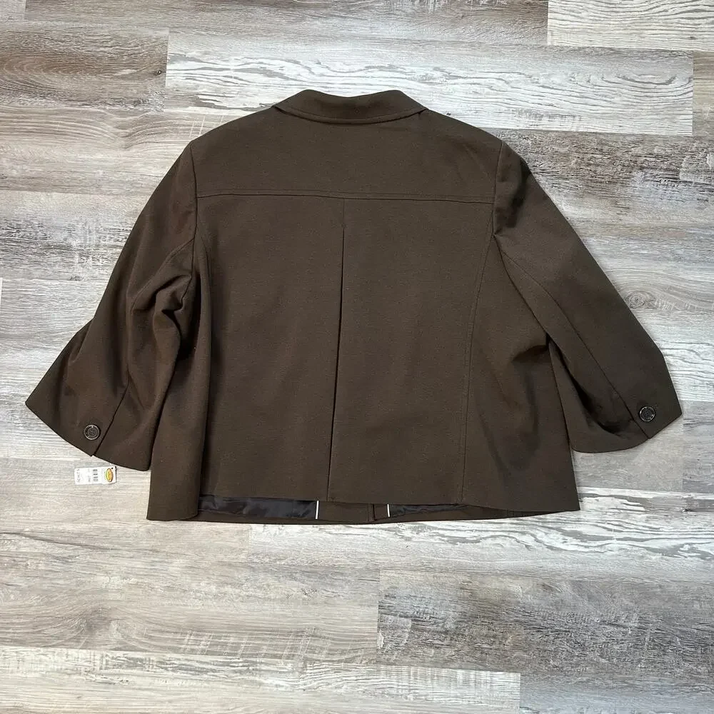 Talbots Woman Jacket Brown Stretch Cropped Swing Fit 3/4 Sleeve 24W Vintage